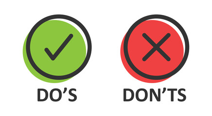 Do and Don't icon in flat style. Yes, no vector illustration on white isolated background. Positive, negative sign business concept. - obrazy, fototapety, plakaty