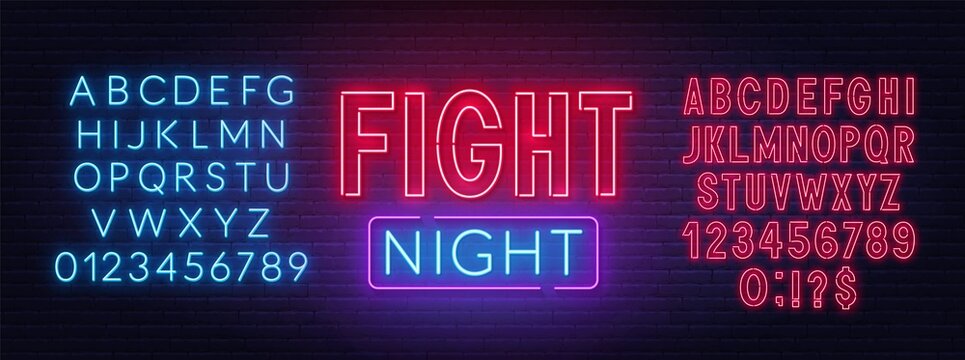 Fight Night neon sign on a brick background.