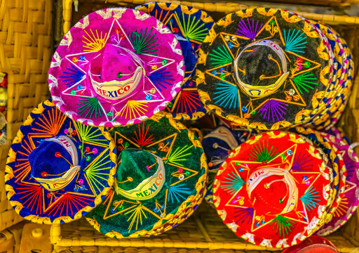 Colorful Mexican Christmas sombreros handicrafts, Cabo San Lucas, Mexico