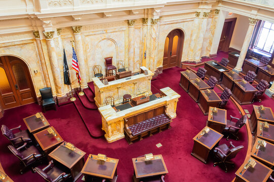 Trenton, New Jersey, United States of America – September 6, 2016. Senate Chamber of New Jersey State House in Trenton, NJ. 