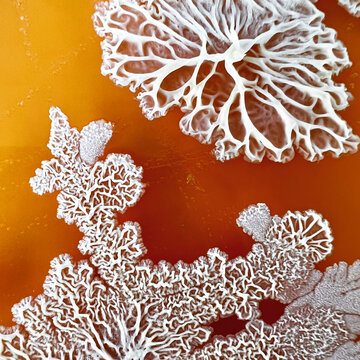 closeup photo of bacterial colonies grown on yello agar media