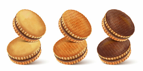 Chocolate biscuit cookies in the middle isolated on white background. Vector realistic in 3d illustration.