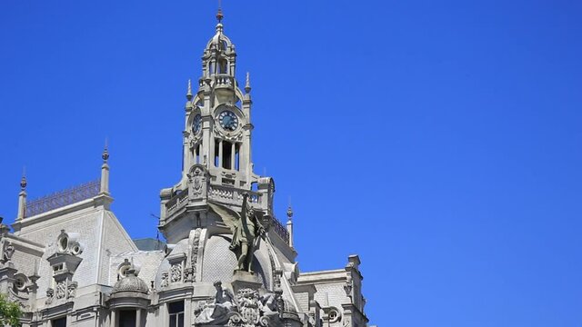 Porto, Portugal - Apr 2014 : King D.Pedro IV monument on Liberdade square in Porto, Portugal