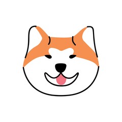 Cute dogs face of Akita-inu breed. Doggy head avatar. Asian puppy snout. Happy adorable pups muzzle with tongue out. Flat vector illustration of lovely smiling pet isolated on white background