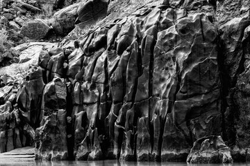 Fototapeta na wymiar USA, Arizona. Black and White image. Canyon wall detail, Vishnu Shist, Grand Canyon National Park.