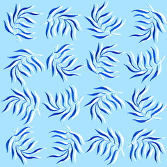 Elegant pattern with watercolor elements. Blue and white branches with leaves. For textiles or wallpaper.