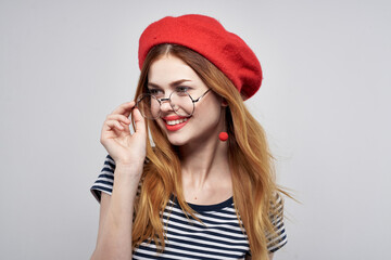 pretty woman wearing glasses posing fashion attractive look red earrings jewelry lifestyle