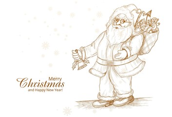 Fototapeta na wymiar Hand drawn cheerful santa claus sketch card background
