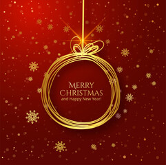 Fototapeta na wymiar Golden outline christmas ball greeting card background