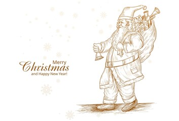 Hand drawn cheerful santa claus sketch card background