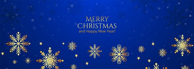 Beautiful merry christmas snowflakes on blue banner vector