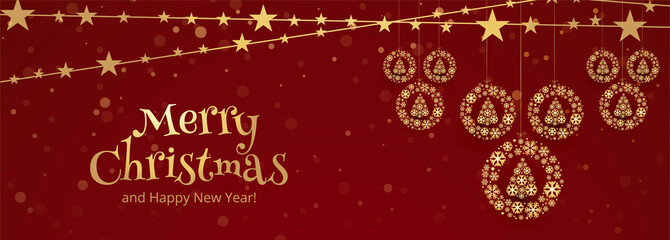 Beautiful merry christmas card banner on red background