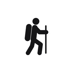 Vector sign of the Hiking symbol is isolated on a white background. Hiking icon color editable.