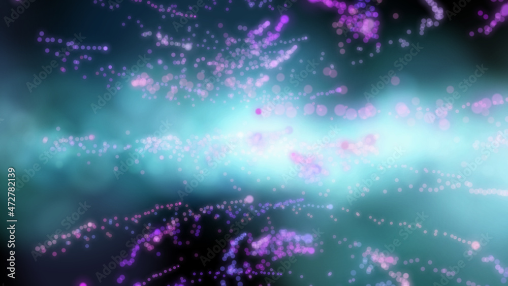 Wall mural abstract meteor shower in the galactic foggy space. flight of meteorite particles. 3d. 4k. isolated 