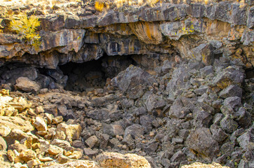USA, California. Lava Beds National Monument, Sentinel Cave upper entrance