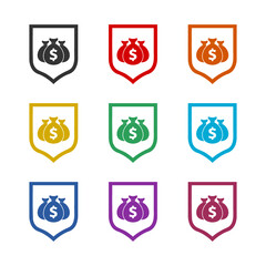 Fototapeta premium Shield with dollar symbol icon isolated on white background, color set