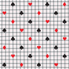 Cute Ornament Element Poker Solitaire Club Diamond Spade Heart Element Red White Black Gingham Pattern