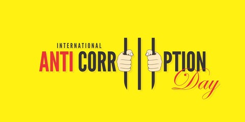 Conceptual Banner Design for International Anti Corruption Day. Illustration of Hands Holding Prison Bars. - obrazy, fototapety, plakaty