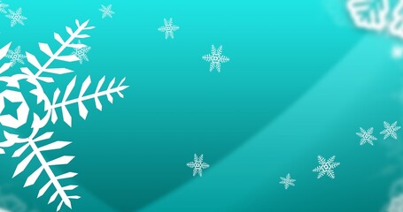 Fototapeta na wymiar Digital composite image of snowflakes pattern with copy space over turquoise background