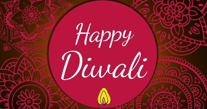 Digital composite image of happy diwali wishes text over mandala patterns on black background
