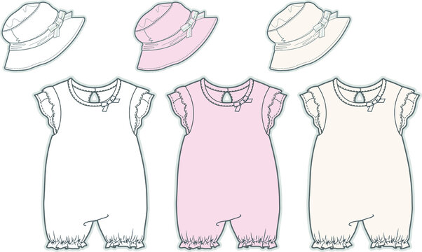 Fashion design set for baby girls. Vector illustration, Baby clothes design template, Fashion Flat Sketch