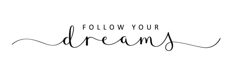 FOLLOW YOUR DREAMS black vector brush calligraphy banner with swashes