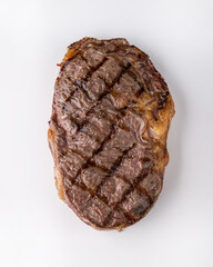 Grilled steak on white background