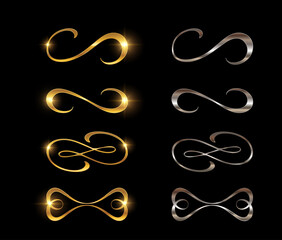 Golden and Silver Swirl Ornament Vector Sign