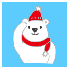 挨拶するシロクマのイラスト　アイコン　