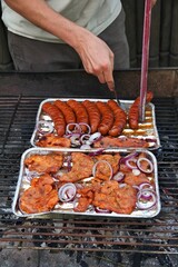 Charcoal barbecue meat and sausage