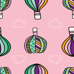 Vector Pink hot air ballon background pattern