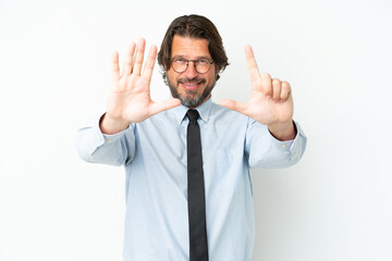 Senior dutch business man isolated on white background counting seven with fingers