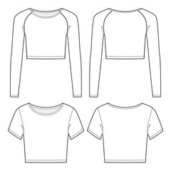 Cropped round neckline top fashion vector sketch, Apparel template