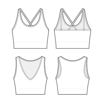 Crop bra top fashion vector sketch, Apparel template, Sports bra
