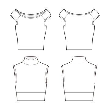Sleeveless crop top fashion vector sketch, Apparel template
