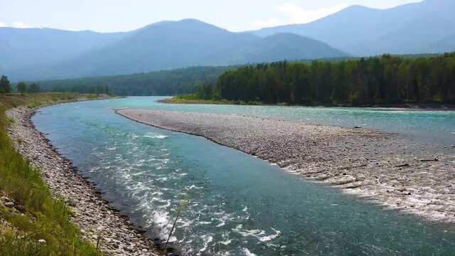 4K Aerial Footage Video of the Autumn Landscapes and Mountain River on the Chemal Tract in the Altai Mountains, Russia