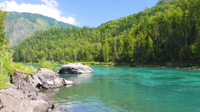 4K Aerial Footage Video of the Autumn Landscapes and Mountain River on the Chemal Tract in the Altai Mountains, Russia