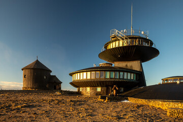 A view of Śnieżka and the characteristic discs placed on its top