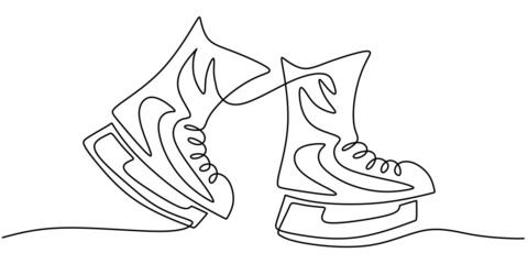 Continuous one single line of ice skating shoes isolated on white background.