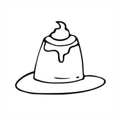  illustration of a jelly pudding drawn by hand. Doodle style. Used for menu, poster, banner, label, logo. Funny dessert.