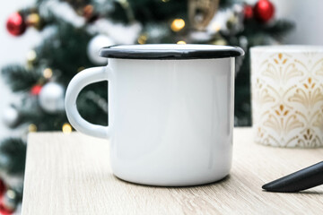 Obraz na płótnie Canvas Enamel White Coffee And Tea Mug
