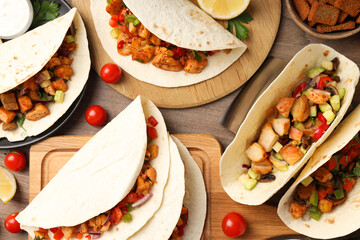 Concept of tasty food with taco close up