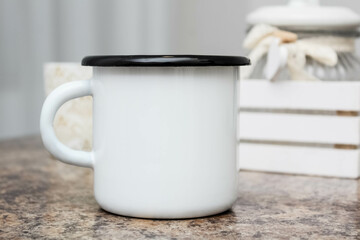 Fototapeta na wymiar Enamel White Coffee And Tea Mug