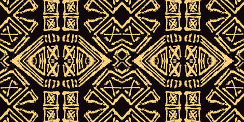 Vector Geo Boho Ethnic tile. Beige Abstract Texture on Black Background.
