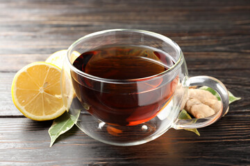 Concept of hot drink with tea, close up