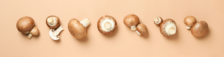Concept of tasty food with champignon on beige