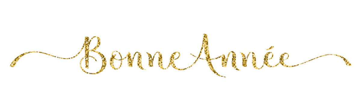 Calligraphie BONNE ANNEE vecteur en paillettes dorées