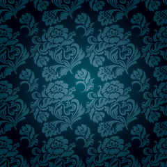Ornamental lace blue background, flowers pattern