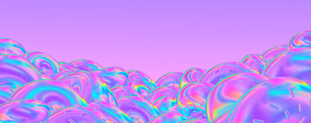 Minimalistic stylized 3d render scene. Creative abstract donuts background. Holography trends