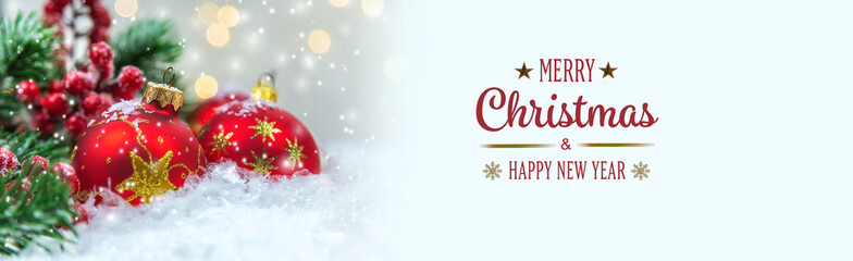 Christmas cards with snow and decor. Selective focus.